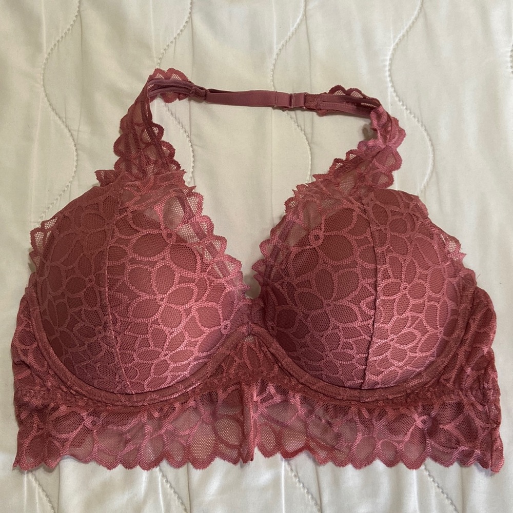 NEW!! Victoria’s Secret Pink halter, lace bra, in dusty pink. Only worn once.